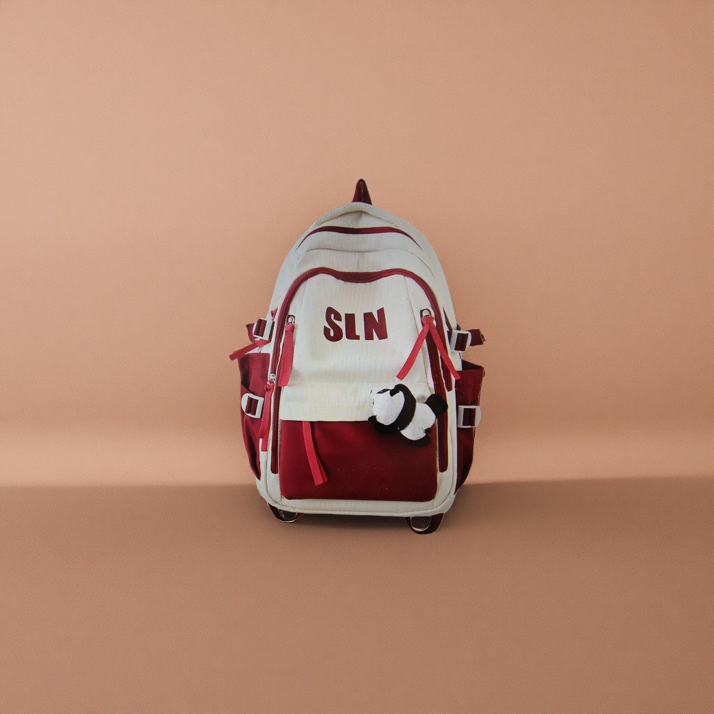 This red and white stylish casual backpack is suitable for both men and women, lightweight and has a large capacity Application Scenario