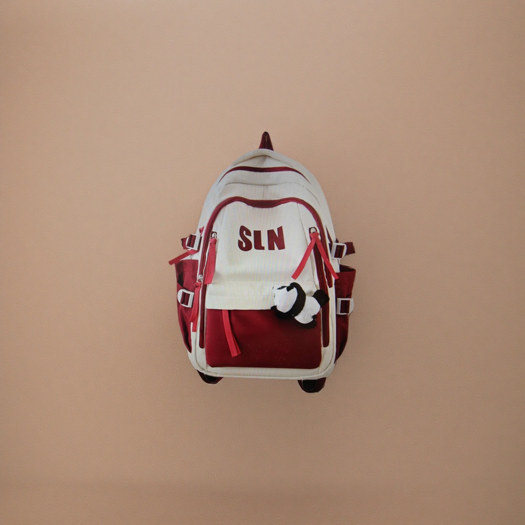 This red and white stylish casual backpack is suitable for both men and women, lightweight and has a large capacity details Picture