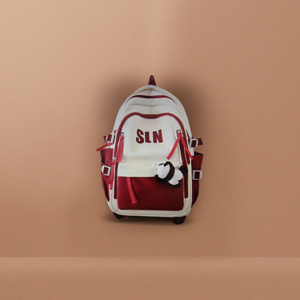 This red and white stylish casual backpack is suitable for both men and women, lightweight and has a large capacity