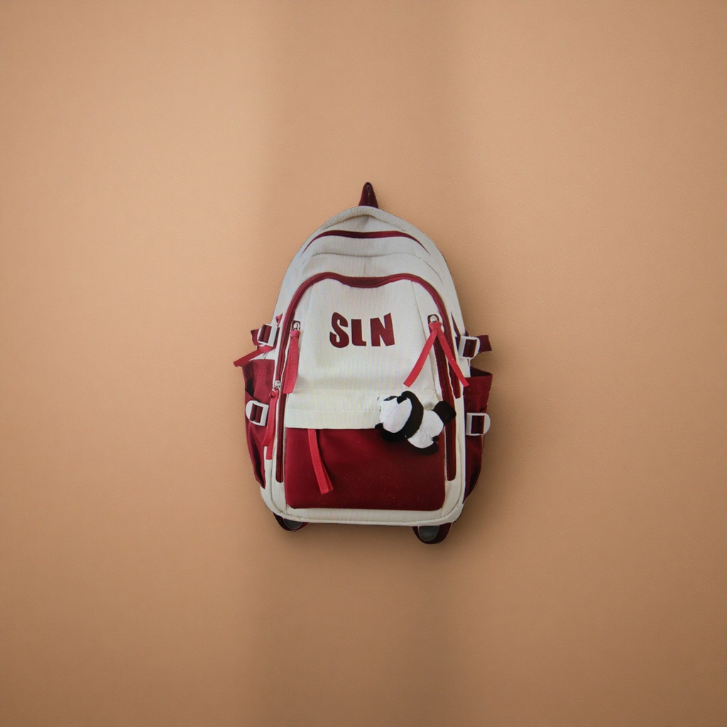 This red and white stylish casual backpack is suitable for both men and women, lightweight and has a large capacity Specification image
