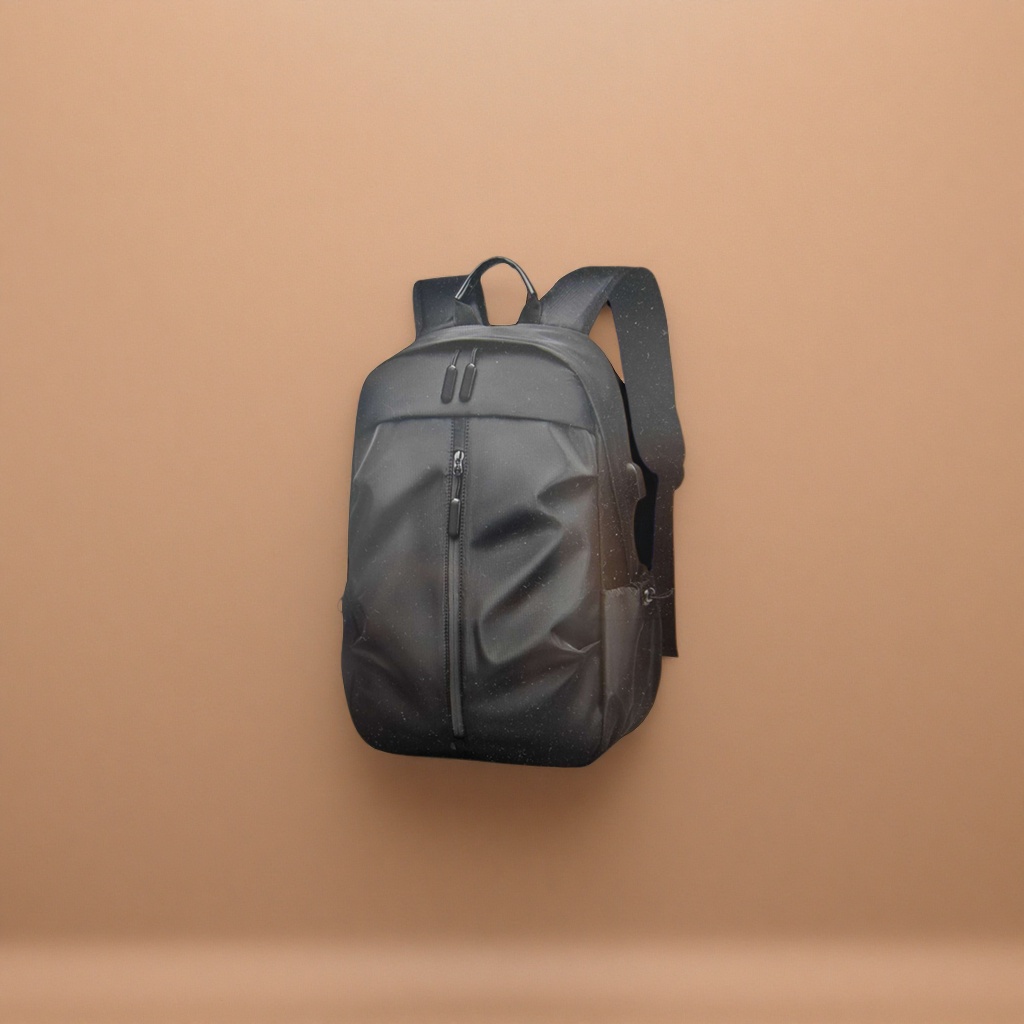 Black wear-resistant nylon commuting backpack, lightweight, water-repellent and with large capacity details Picture