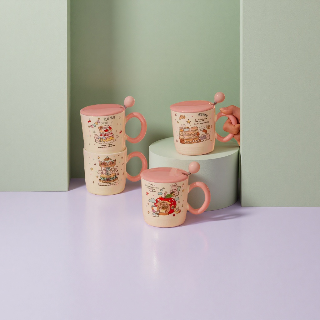 Pink ceramic cup, coffee cup, teacup, mug, simple household water cup, 350ml Pink ceramic cup, coffee cup, teacup, mug, simple household water cup, 350ml
