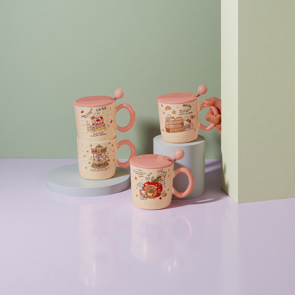 Pink ceramic cup, coffee cup, teacup, mug, simple household water cup, 350ml Specification image