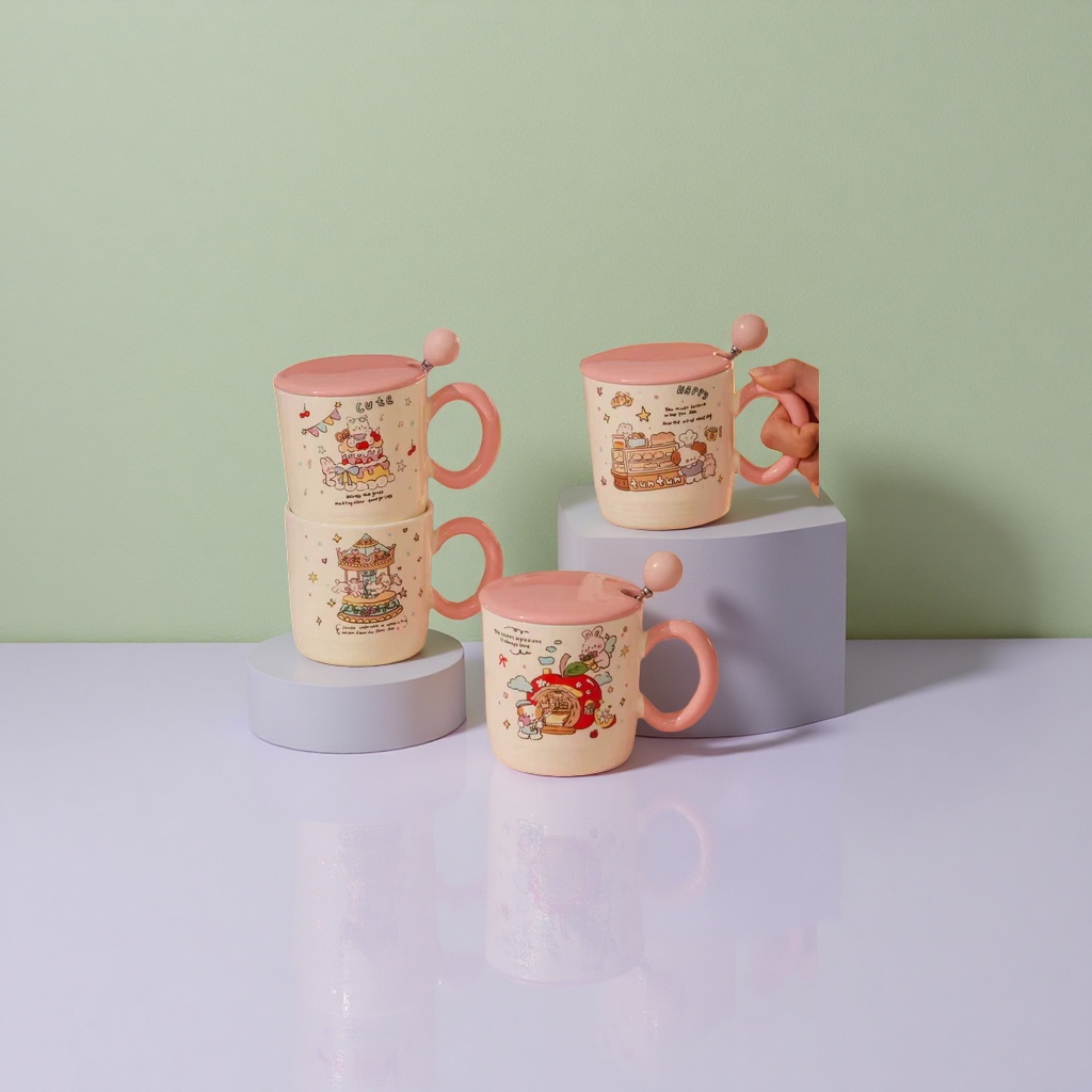 Pink ceramic cup, coffee cup, teacup, mug, simple household water cup, 350ml details Picture