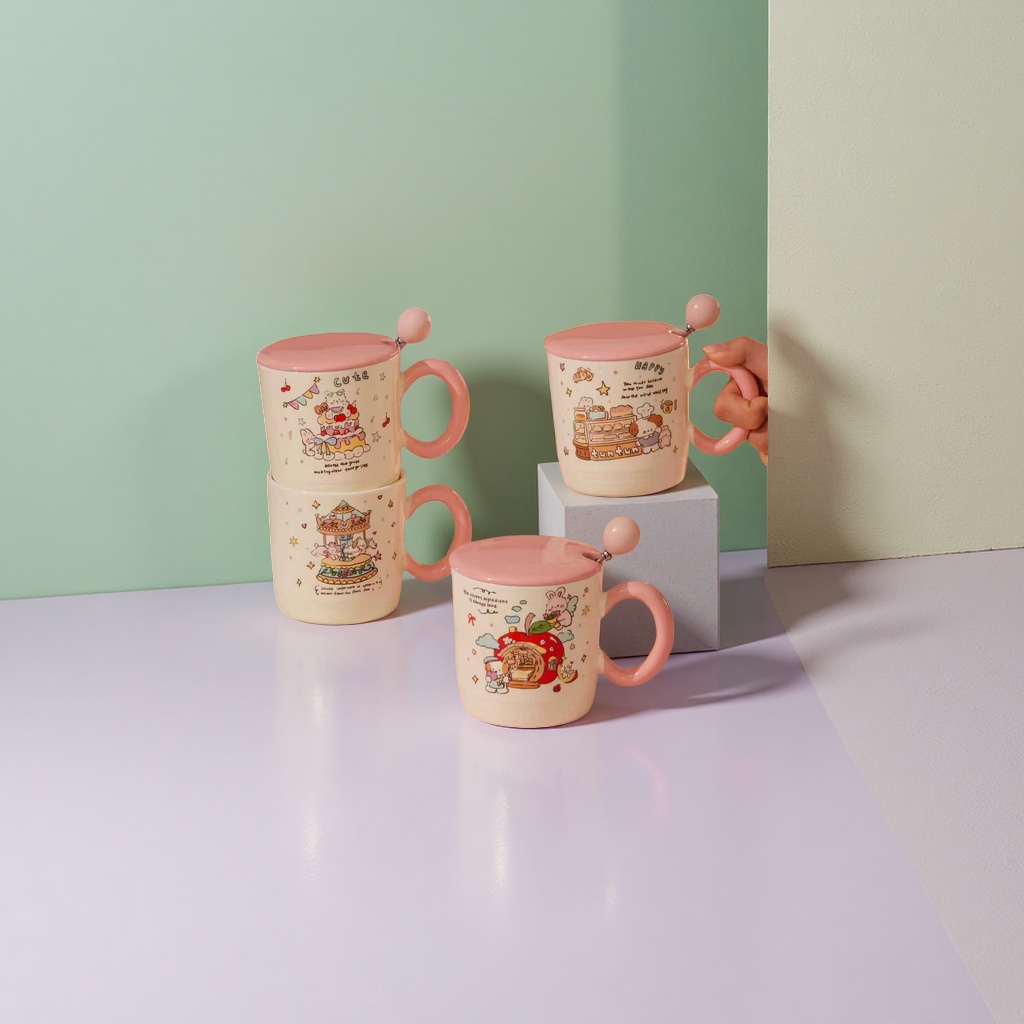 Pink ceramic cup, coffee cup, teacup, mug, simple household water cup, 350ml Application Scenario