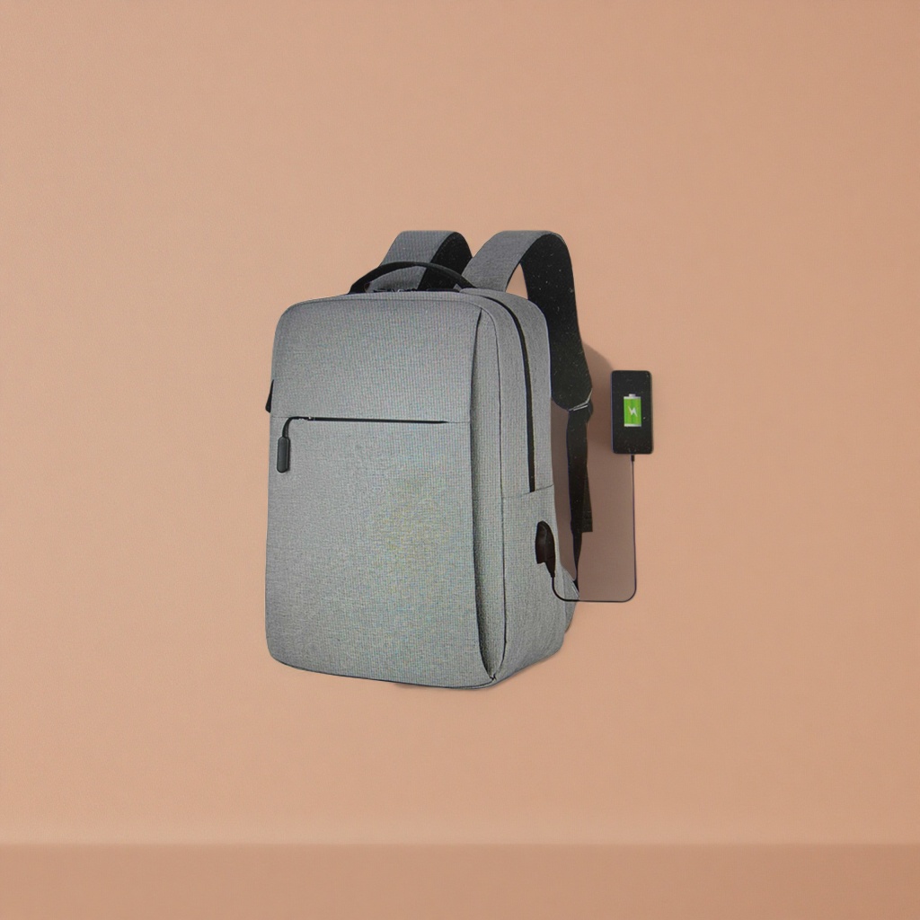 A simple and fashionable grey backpack with a large capacity for both men and women, suitable for commuting and travel details Picture