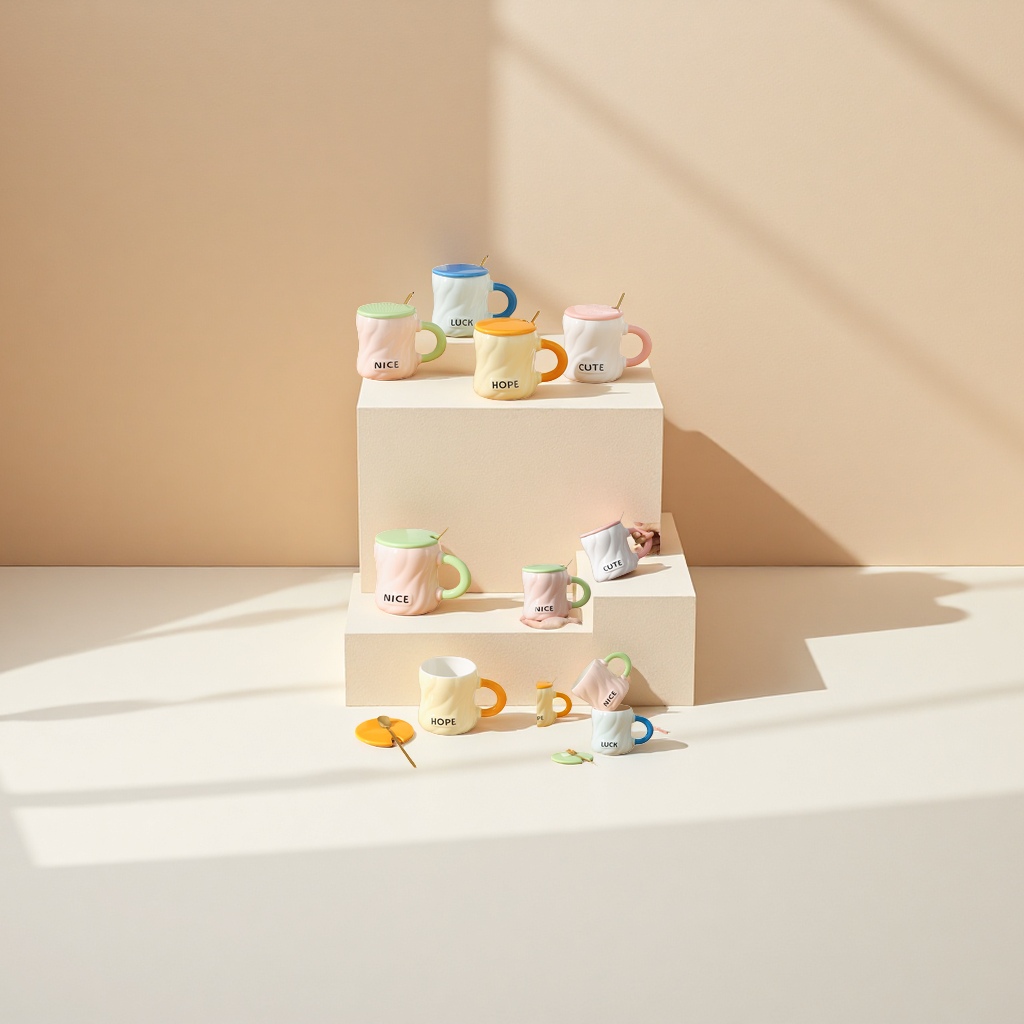Colored ceramic mugs with ceramic LIDS and stainless steel spoons Specification image
