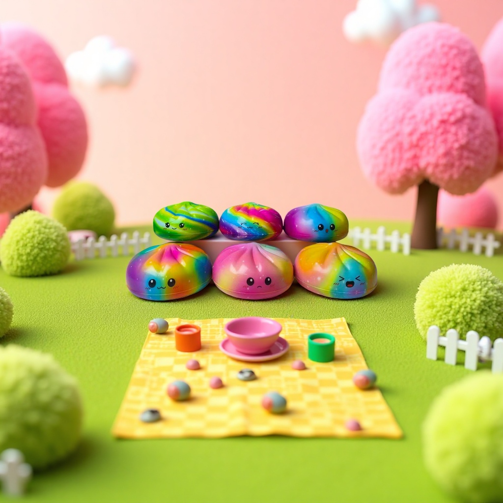 8.5cm slow-rebound steamed buns, rainbow gradient expression toys, stress-relieving and educational children's creativity details Picture