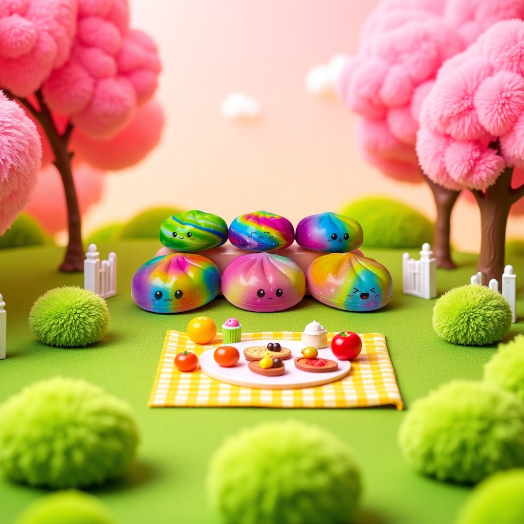 8.5cm slow-rebound steamed buns, rainbow gradient expression toys, stress-relieving and educational children's creativity Specification image