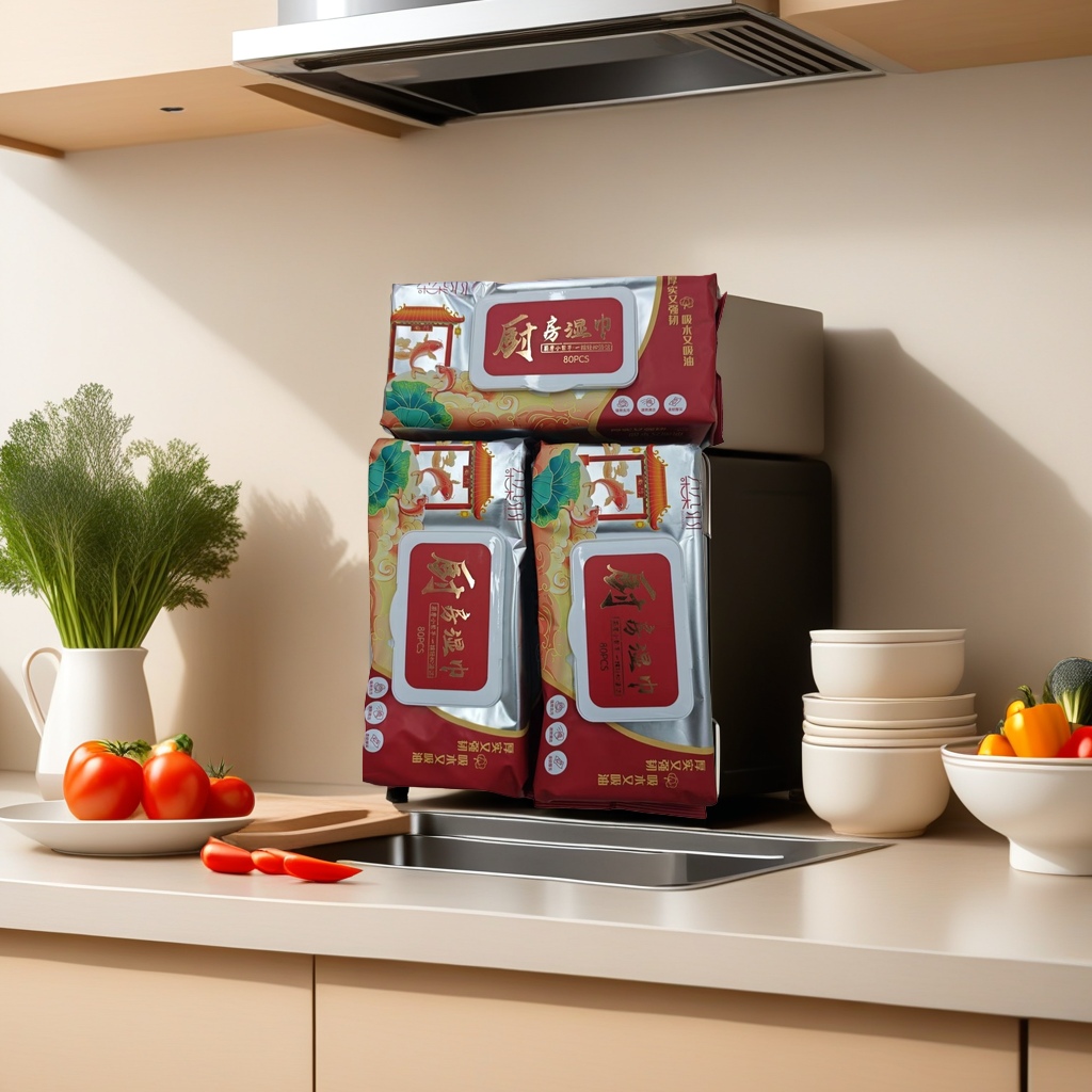 Red packaging kitchen-specific wet wipes for removing grease and cleaning household disposable wet wipes Application Scenario