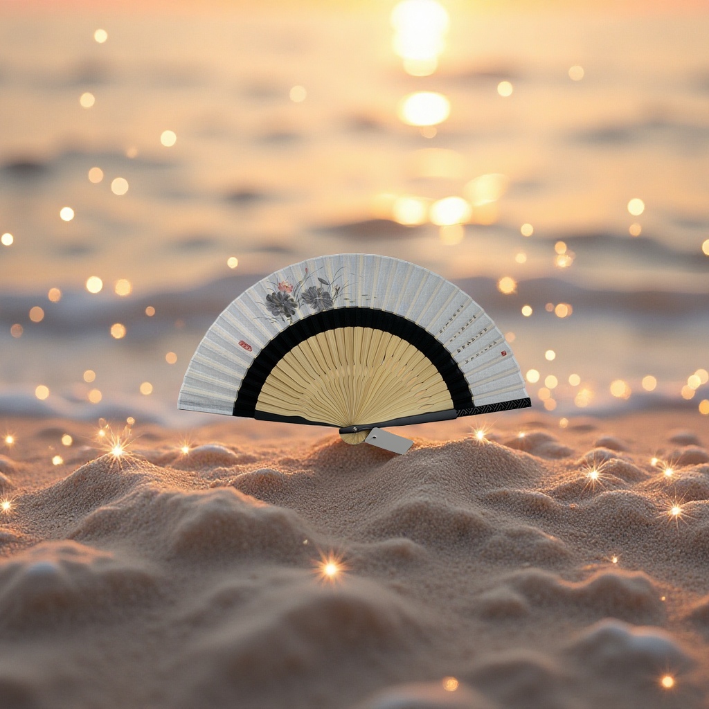 Ink-wash pine and crane patterned folding fan, handcrafted bamboo frame folding fan, pure cotton fabric surface summer cooling gift Specification image