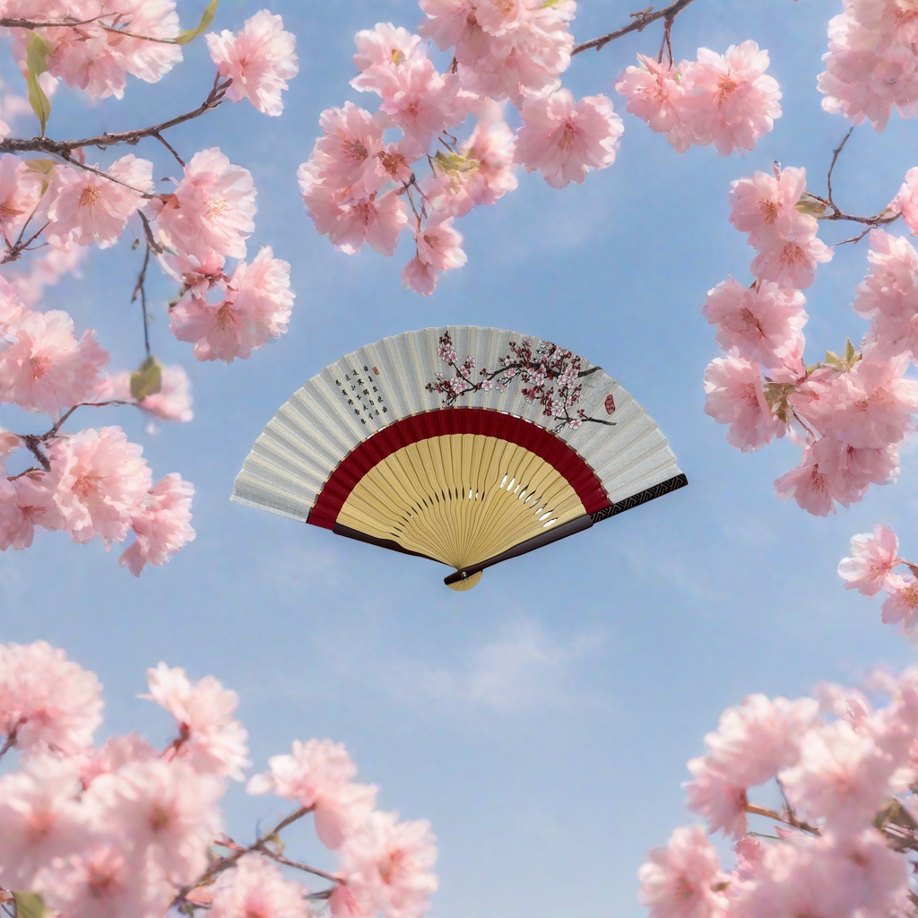 Ink-wash pine and crane patterned folding fan, handcrafted bamboo frame folding fan, pure cotton fabric surface summer cooling gift Application Scenario