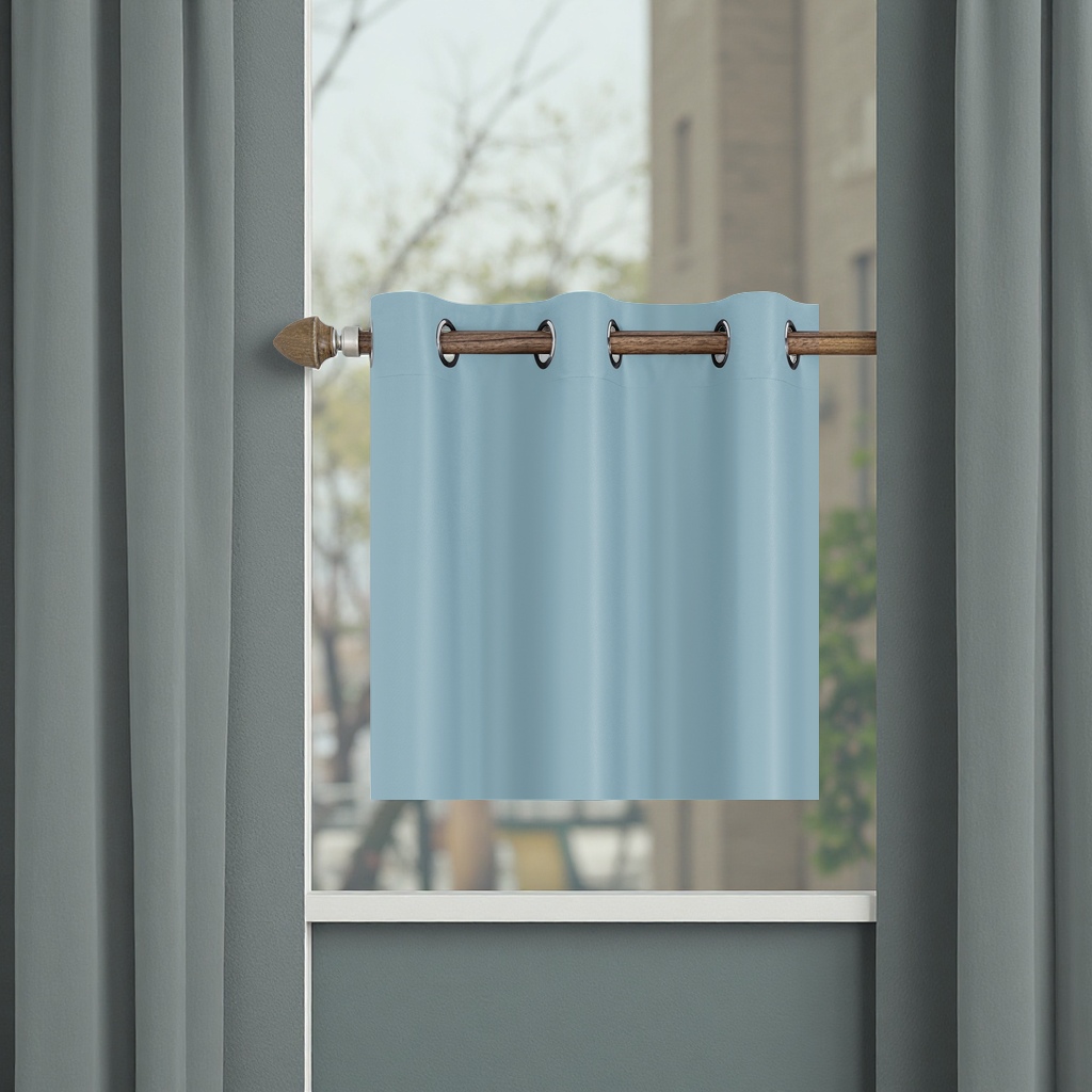 Light blue blackout curtains are suitable for simple Nordic-style living rooms, bedrooms and bay Windows details Picture