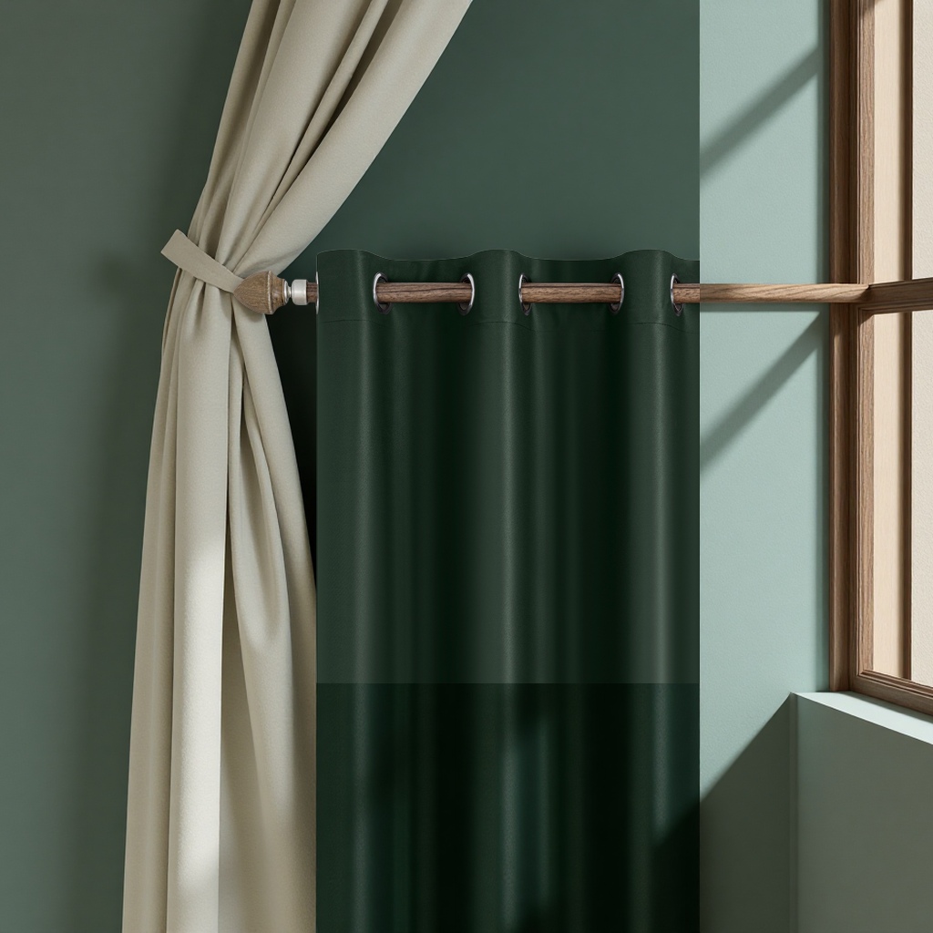The dark green blackout curtains are suitable for both living rooms and bedrooms, featuring a simple and modern design with a flowing effect Specification image