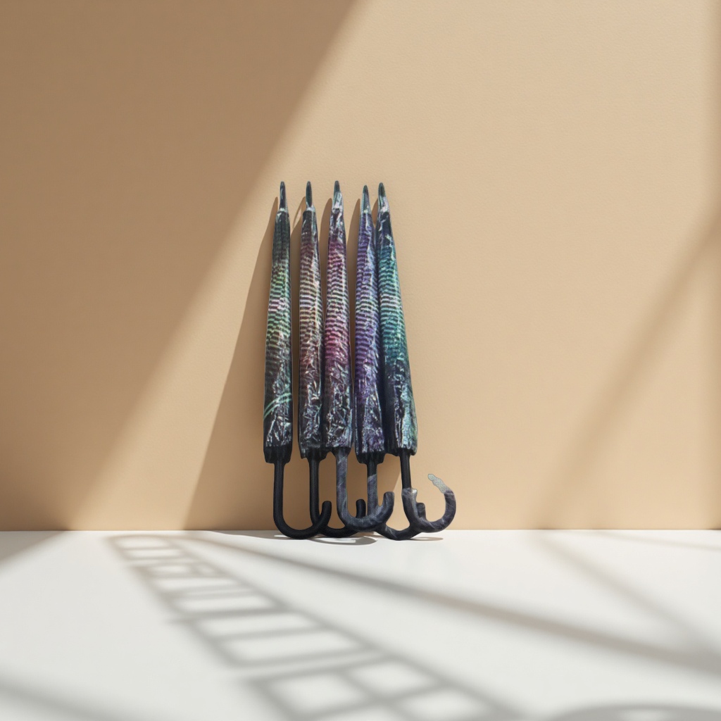 The colorful striped all-weather umbrella is waterproof, sun-proof, lightweight and foldable for portability details Picture