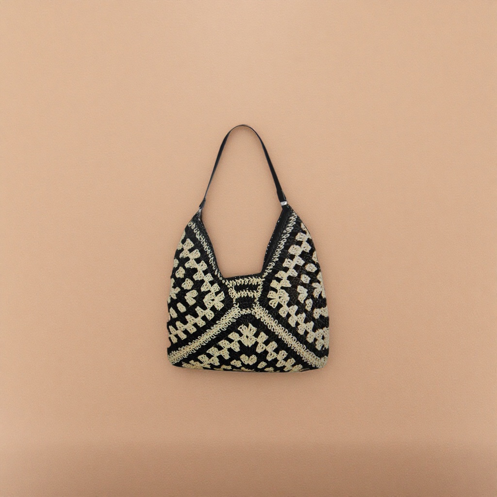 Black and white crochet handbag, a casual, fashionable and versatile single-shoulder bag for women Specification image
