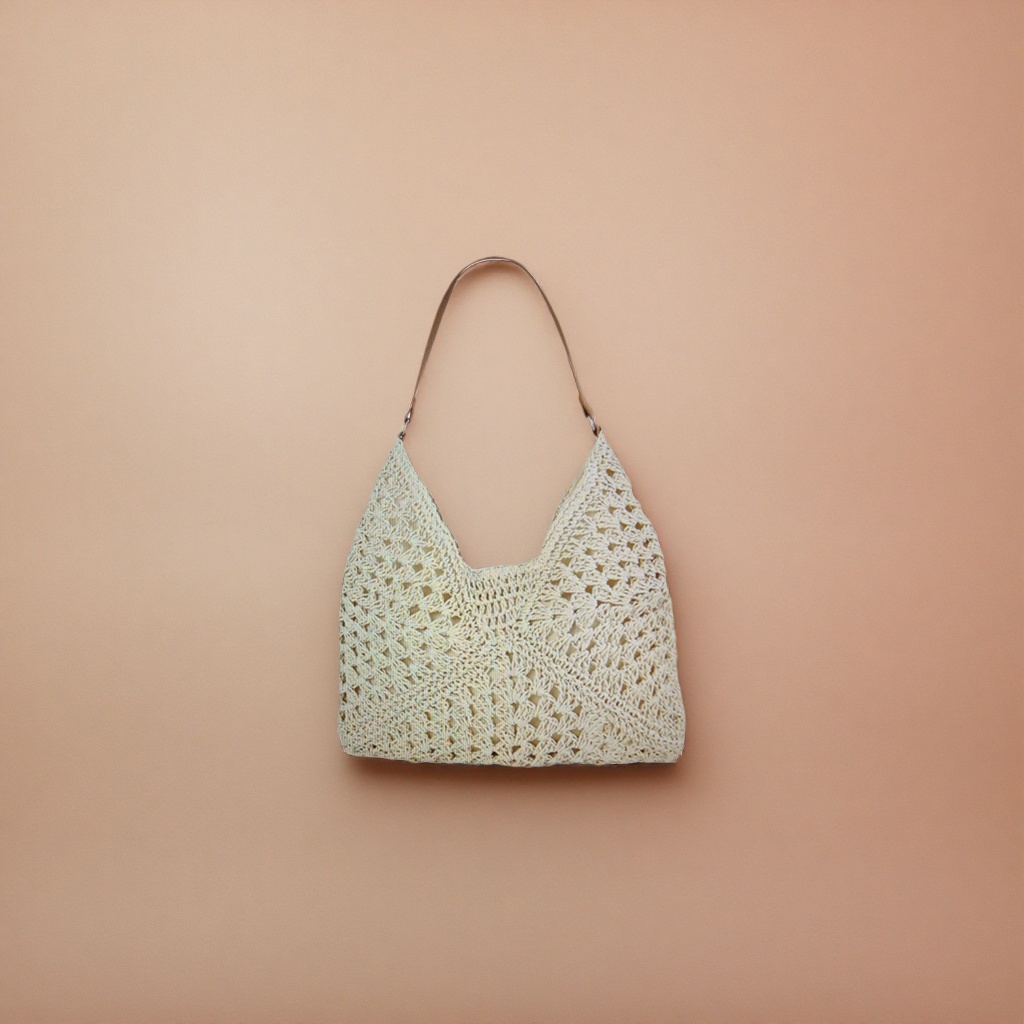 This off-white crochet handbag is a casual and artistic single-shoulder crossbody bag for women details Picture