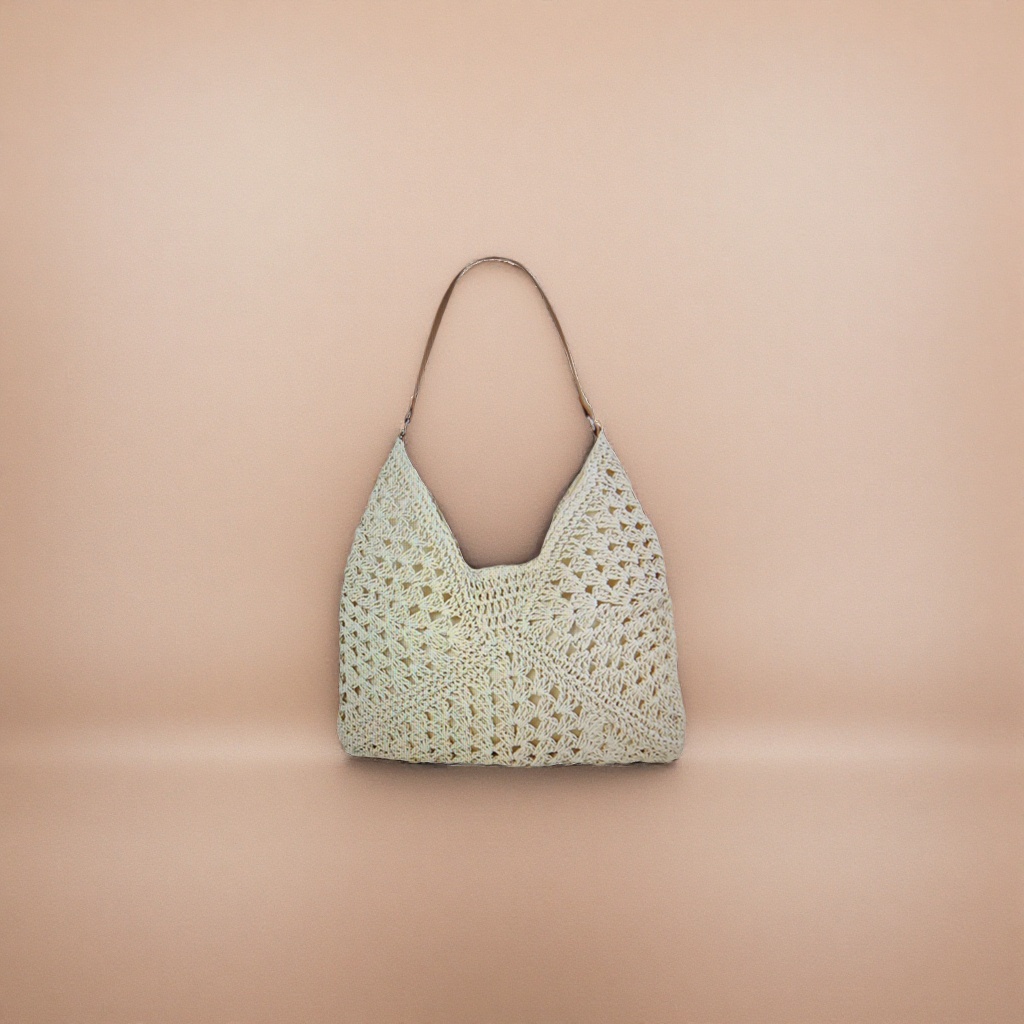 This off-white crochet handbag is a casual and artistic single-shoulder crossbody bag for women Specification image
