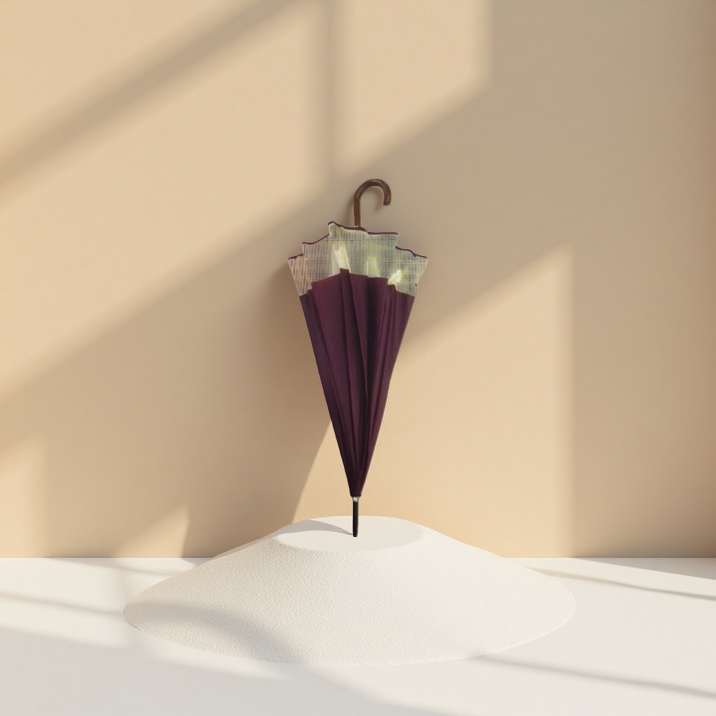 A wine red two-color folding umbrella with a dual-color canopy for both sunny and rainy days details Picture