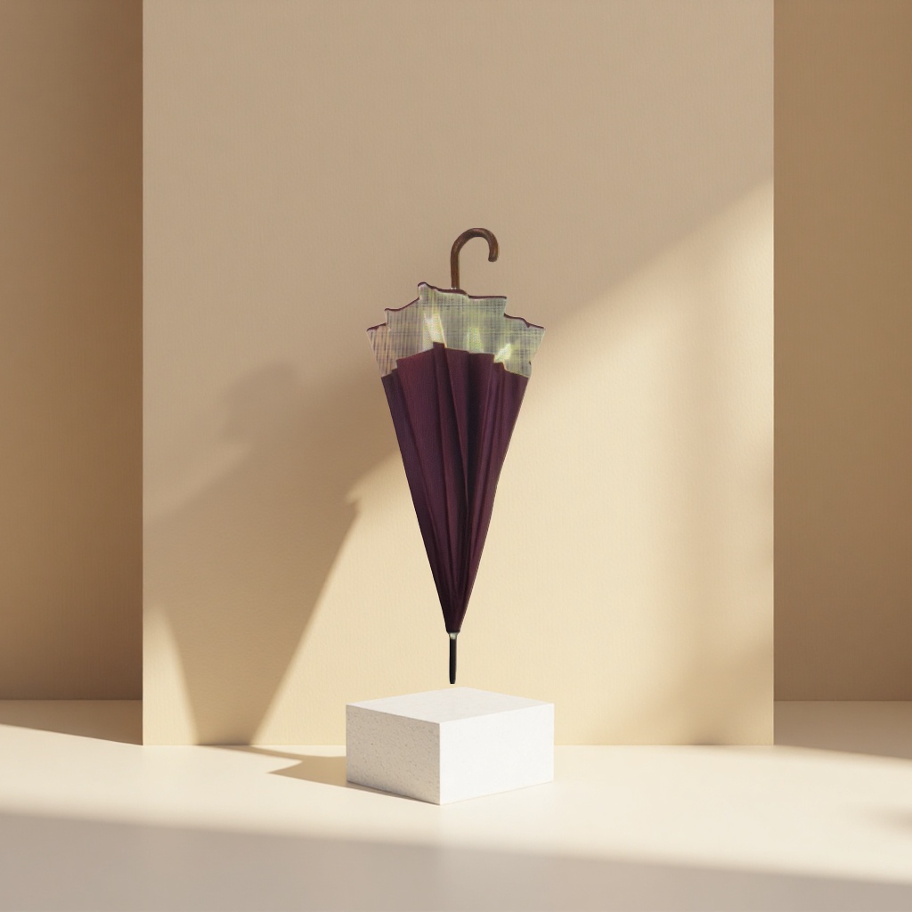 A wine red two-color folding umbrella with a dual-color canopy for both sunny and rainy days Application Scenario