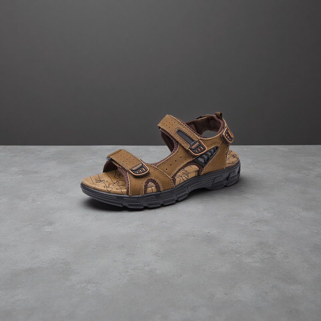 棕色简约时尚凉鞋男夏季透气防滑平底休闲 sandals