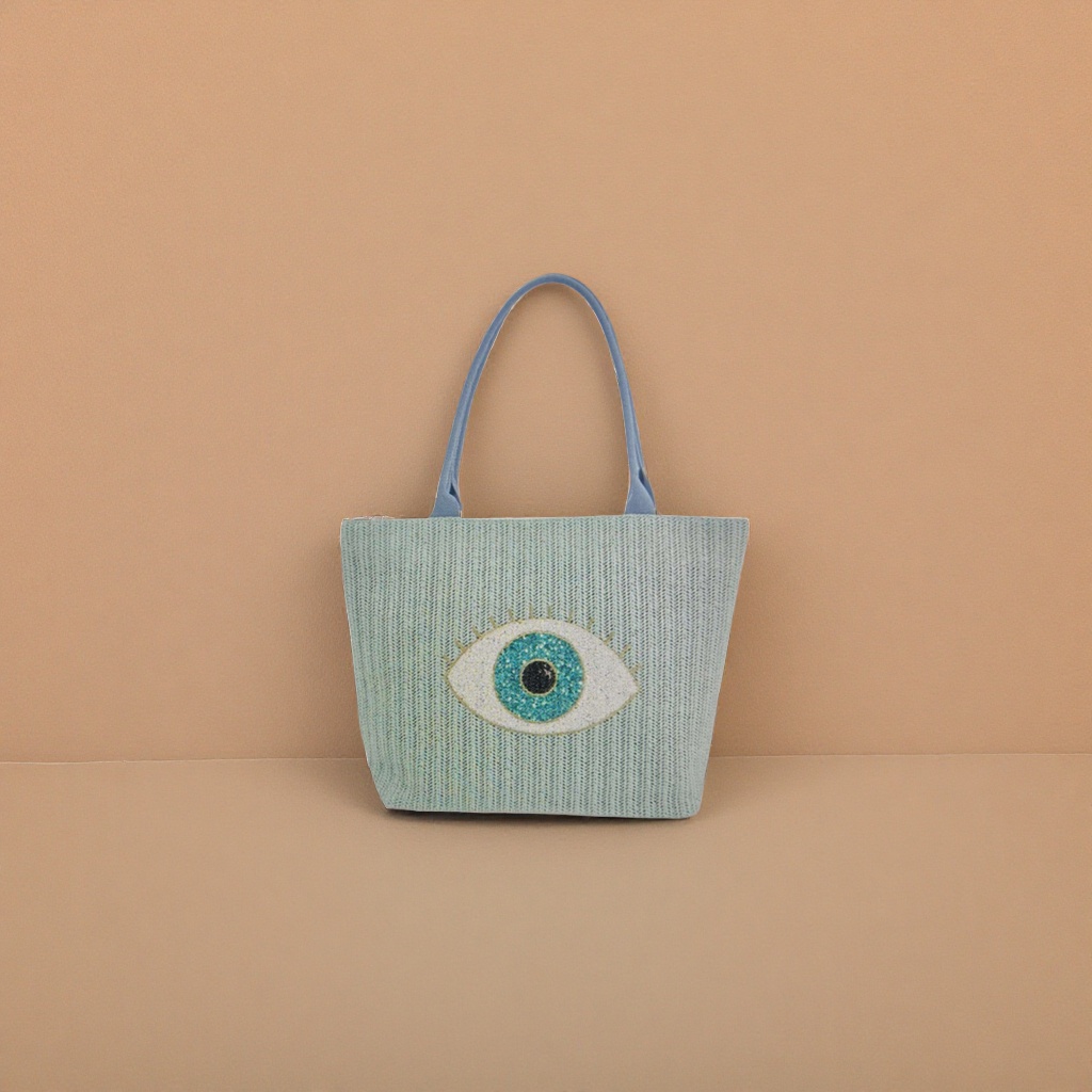Light green woven bag with eye decoration, single-shoulder crossbody women's bag Specification image