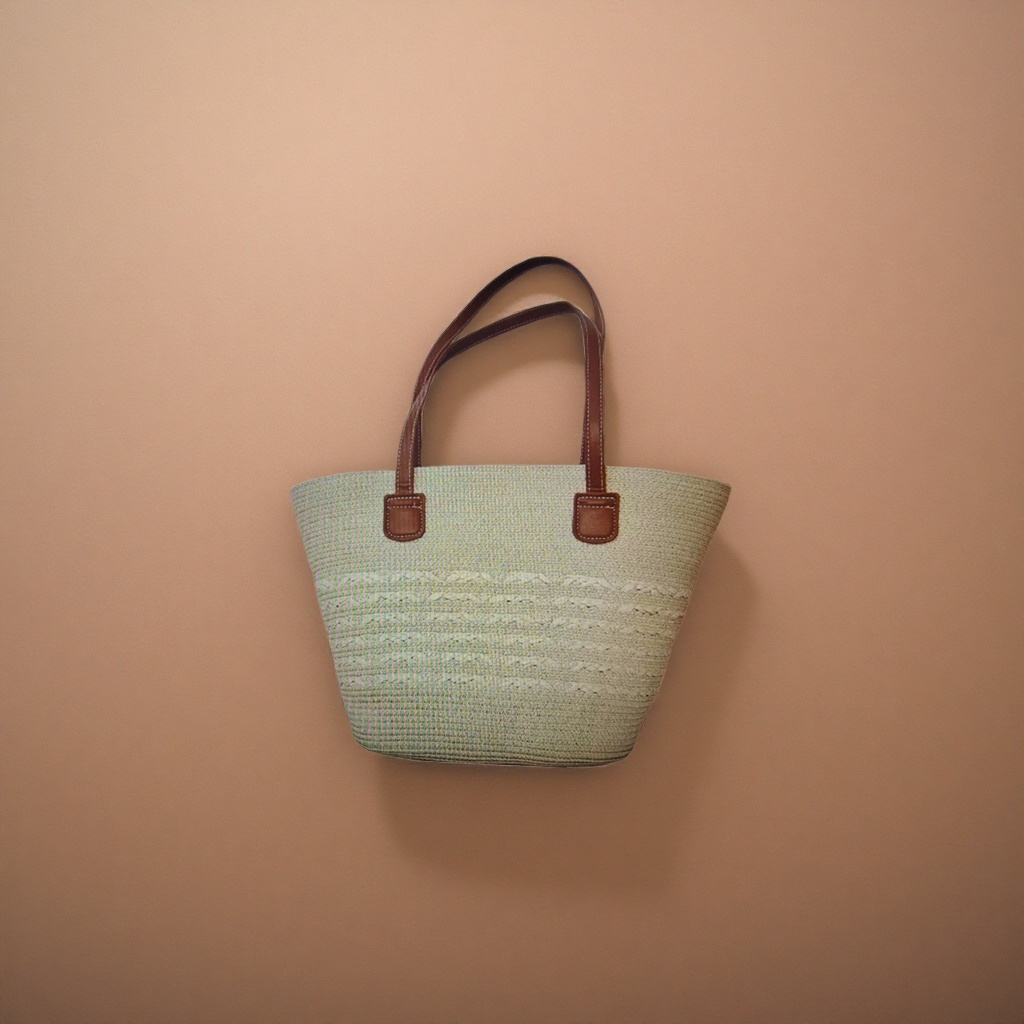 Beige woven handbag, a simple and fashionable single-shoulder tote bag for women details Picture