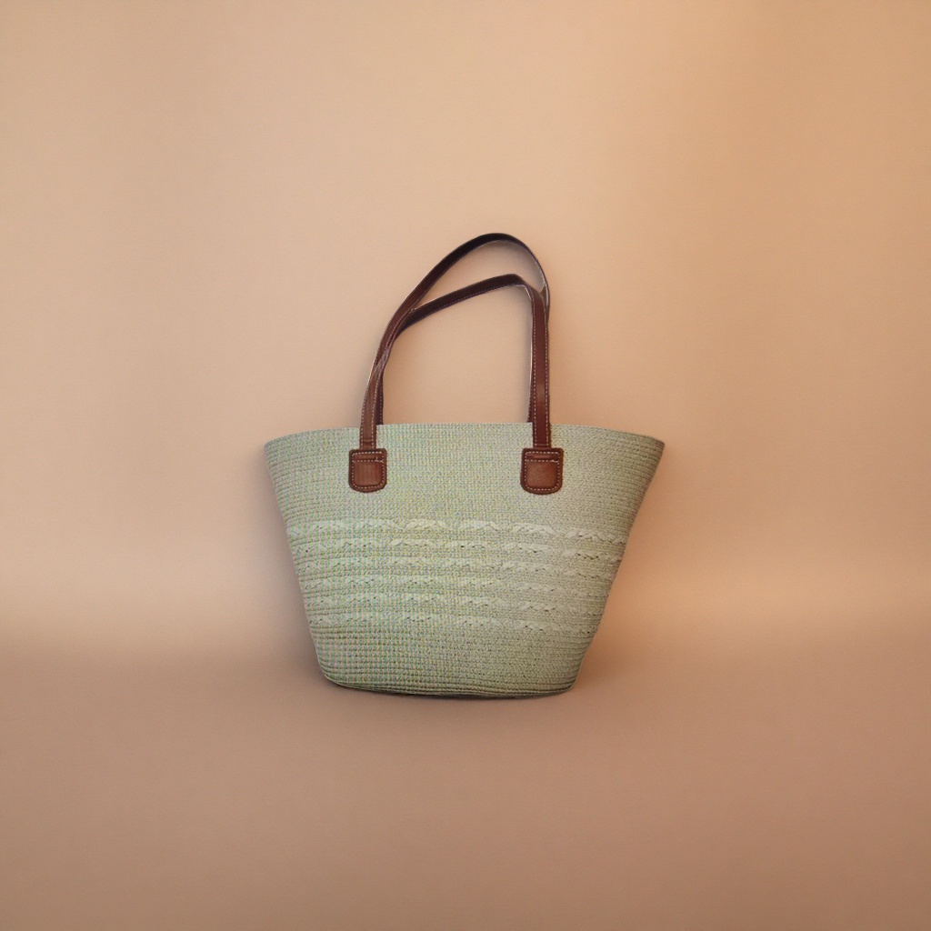 Beige woven handbag, a simple and fashionable single-shoulder tote bag for women Specification image