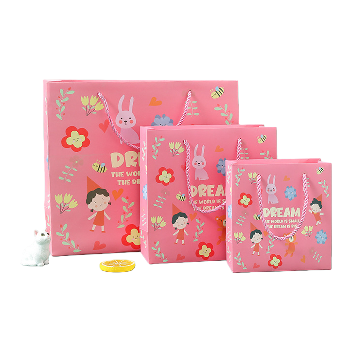 Pink gift bags, hand-held paper bags, packaging bags for wedding and birthday parties, large and thick Item Picture