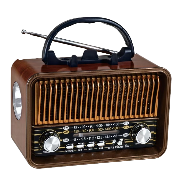 Brown vintage radio, old-fashioned wireless Bluetooth speaker, wooden shell, nostalgic sound effect Item Picture