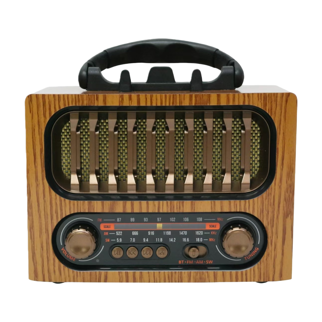 The wooden retro portable radio, an old-fashioned and nostalgic Bluetooth FM radio, is small, lightweight and has a long battery life Item Picture