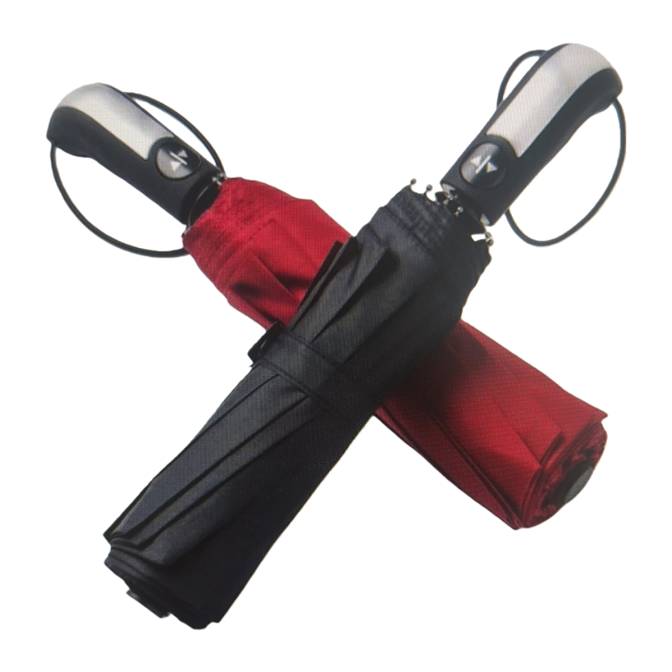 The black and red cross-folding umbrella is portable and can protect against sun and rain, suitable for both sunny and rainy days Item Picture