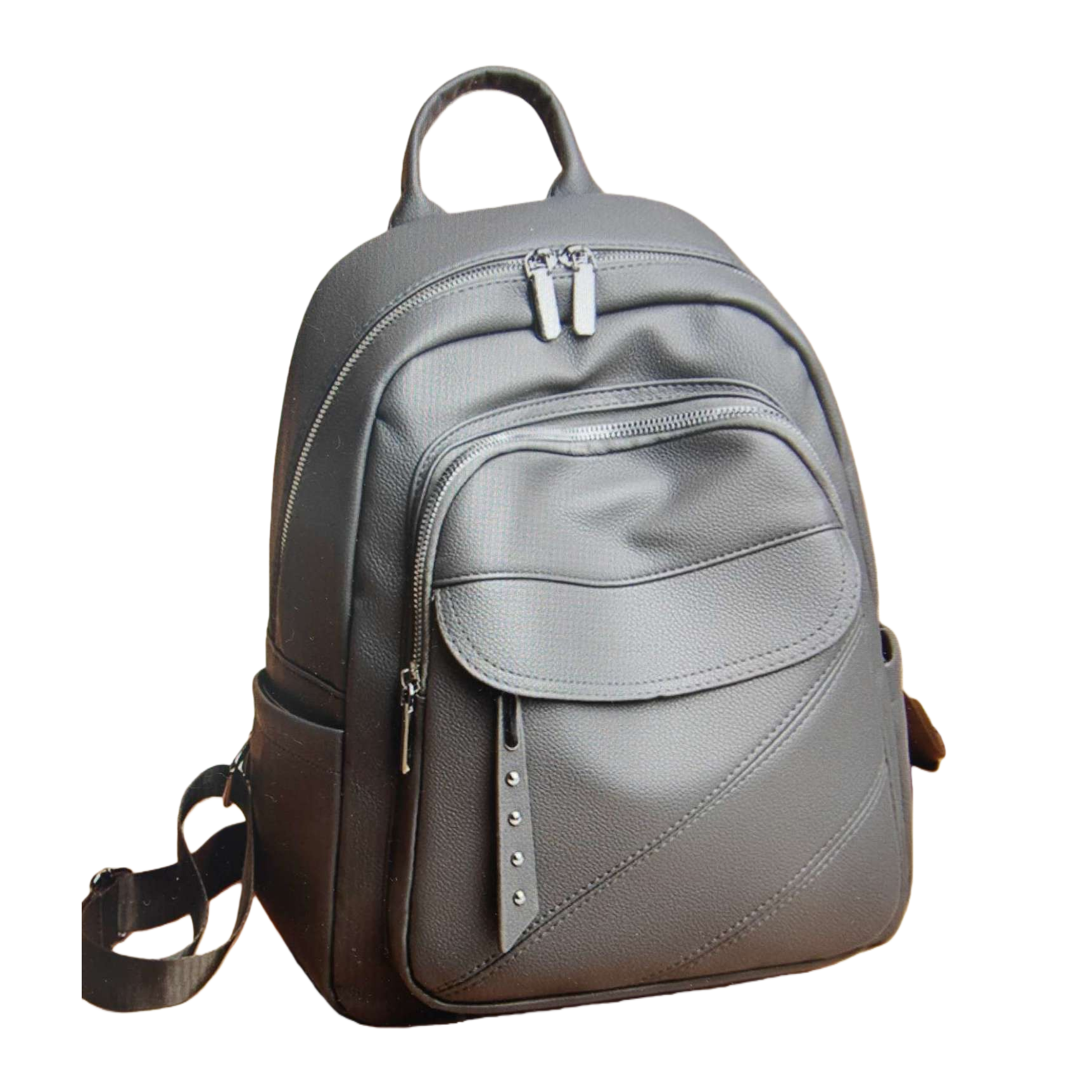 A simple, business-casual, large-capacity, lightweight student commuting backpack made of grey leather Item Picture