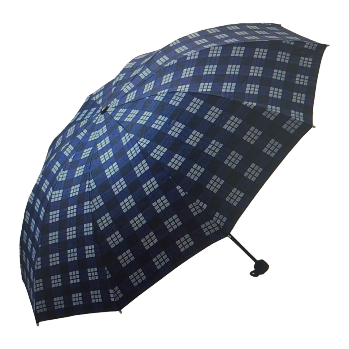 A deep blue checkered automatic opening and closing umbrella for both weather and rain Item Picture
