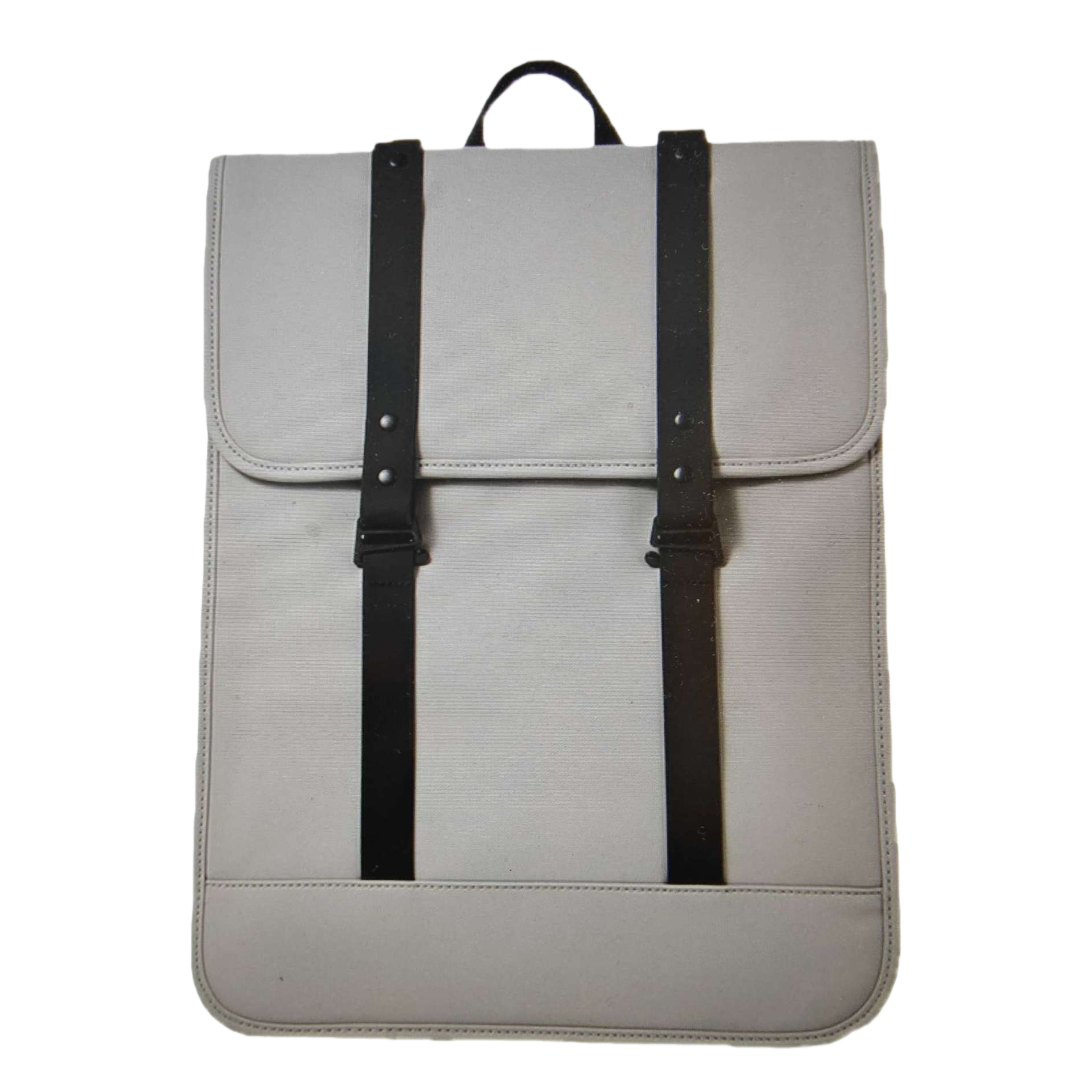 Light grey backpack strap, black leather strap and handle Item Picture