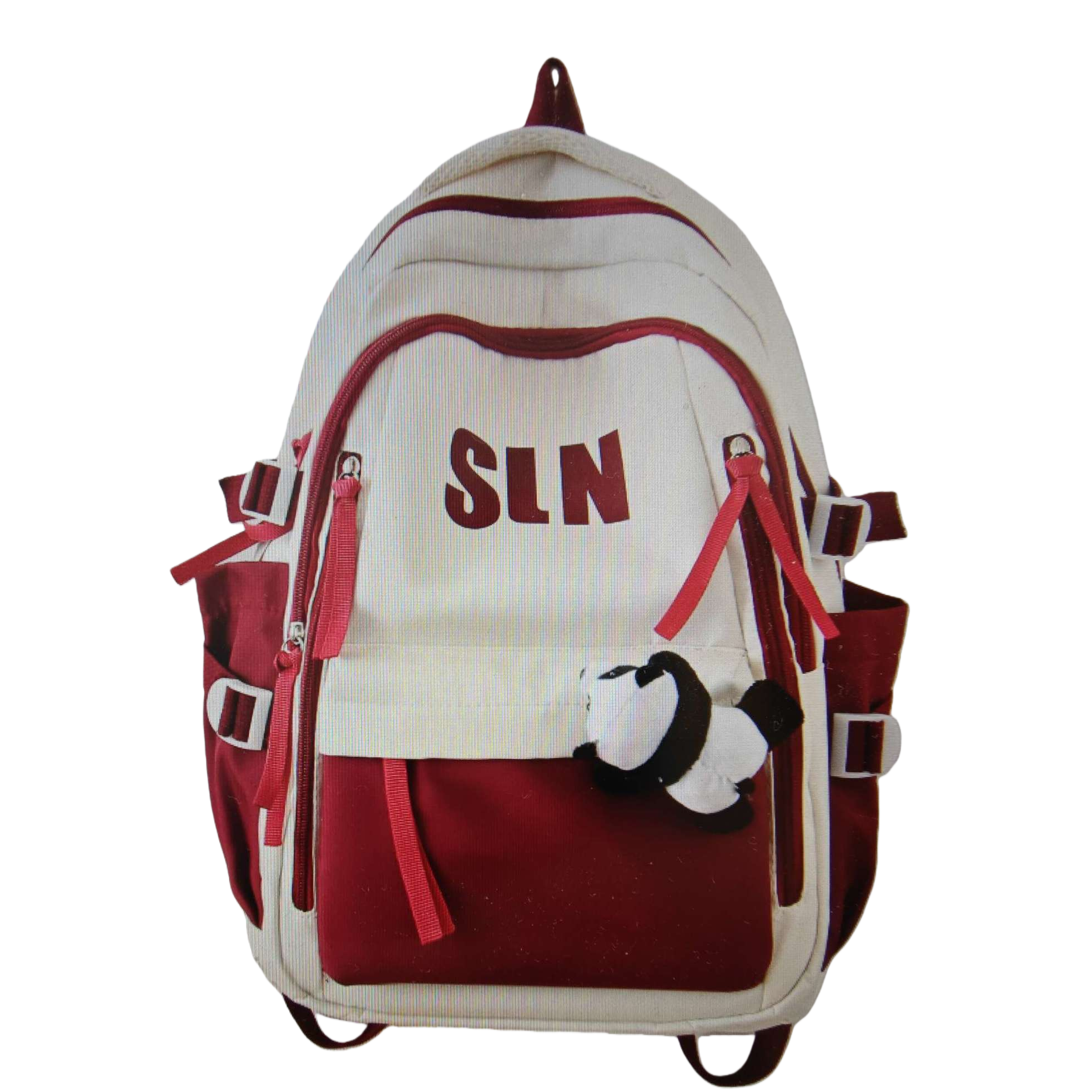 This red and white stylish casual backpack is suitable for both men and women, lightweight and has a large capacity Item Picture