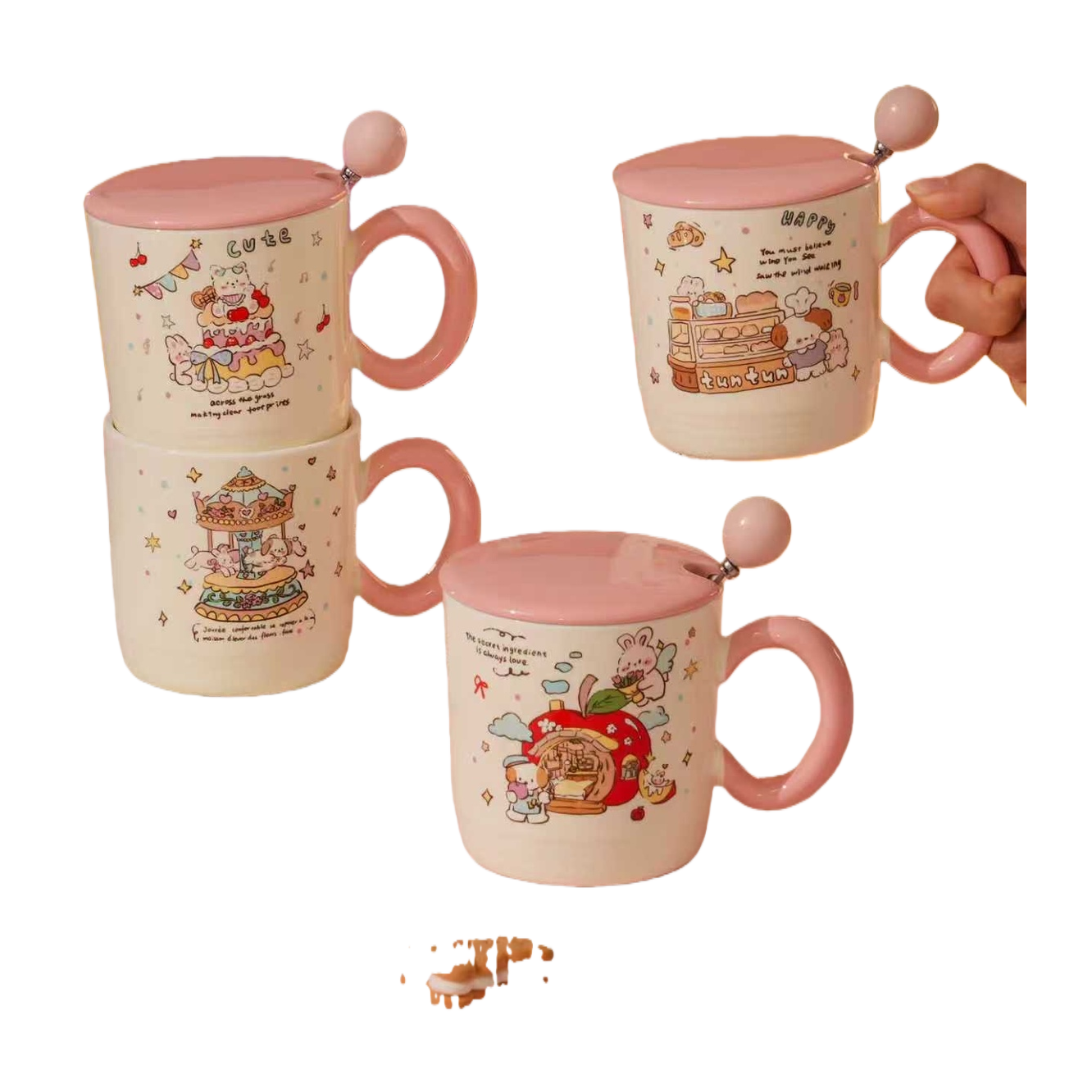 Pink ceramic cup, coffee cup, teacup, mug, simple household water cup, 350ml Item Picture