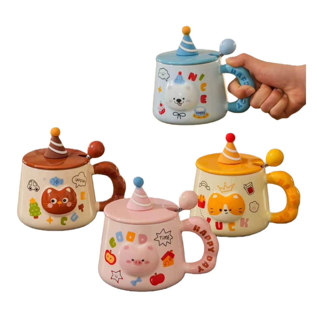 Colorful embossed cartoon animal ceramic cups, household creative water cups, gift cups Item Picture