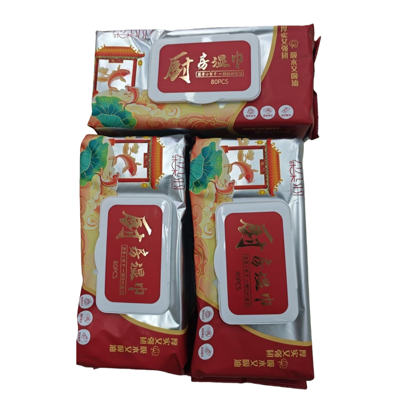 Red packaging kitchen-specific wet wipes for removing grease and cleaning household disposable wet wipes Item Picture