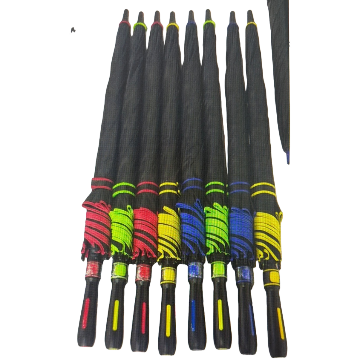 والمظلات السوداء مزخرفة بخطوط ملونة مزخرفة بأشعة الشمس Item Picture