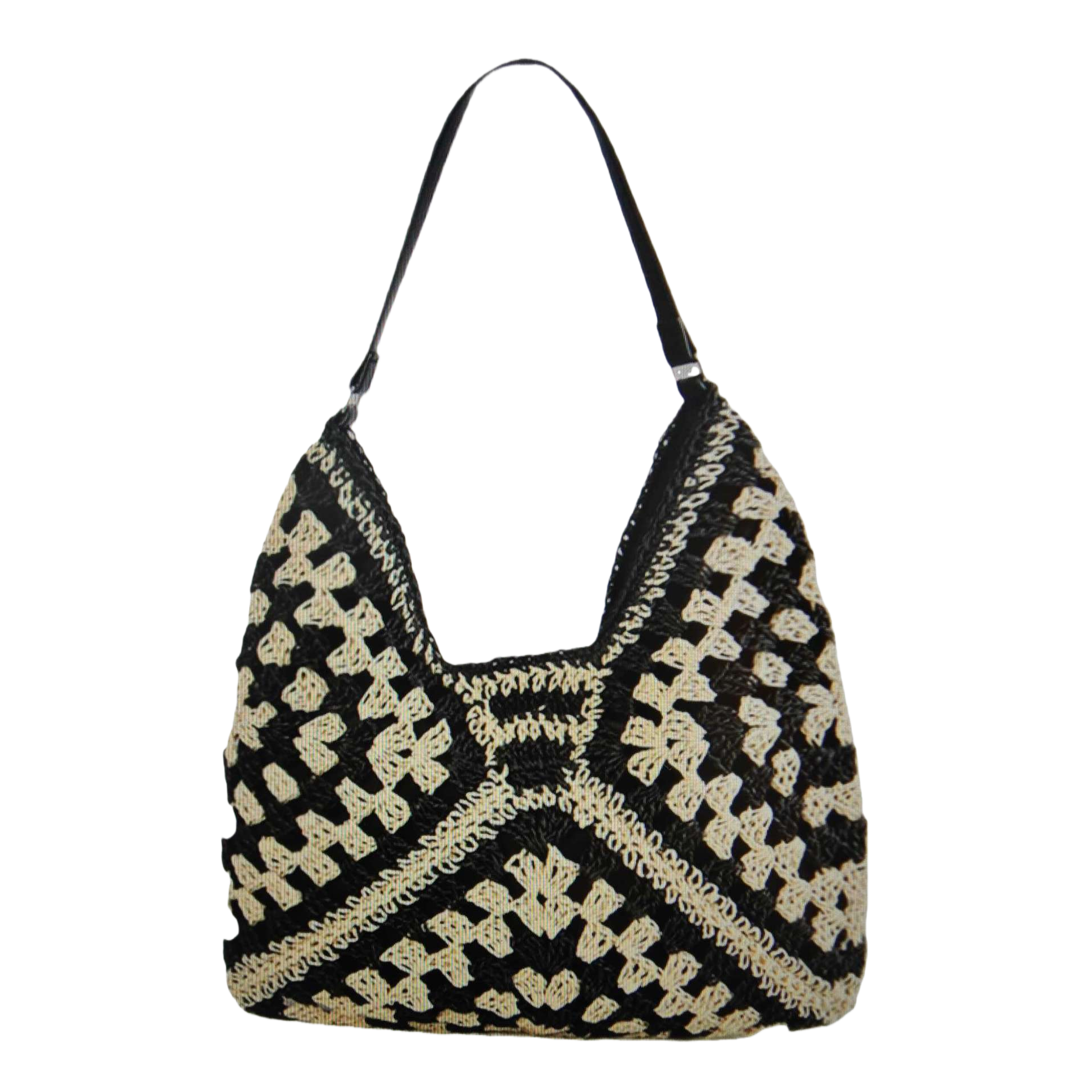 Black and white crochet handbag, a casual, fashionable and versatile single-shoulder bag for women Item Picture
