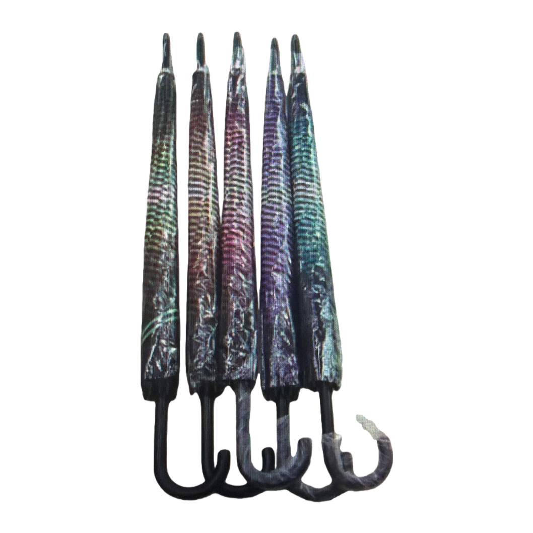 The colorful striped all-weather umbrella is waterproof, sun-proof, lightweight and foldable for portability Item Picture
