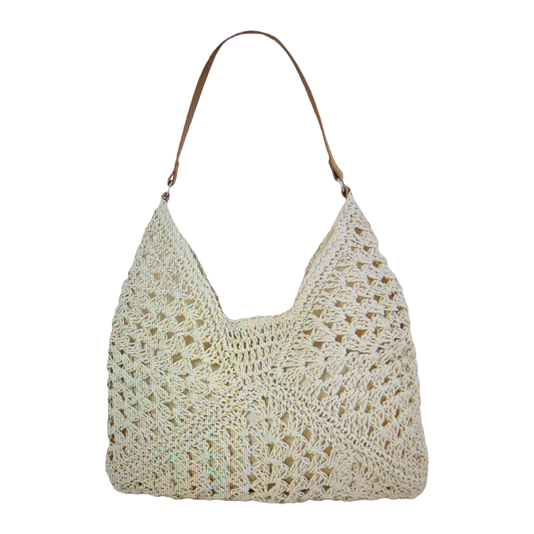 This off-white crochet handbag is a casual and artistic single-shoulder crossbody bag for women Item Picture