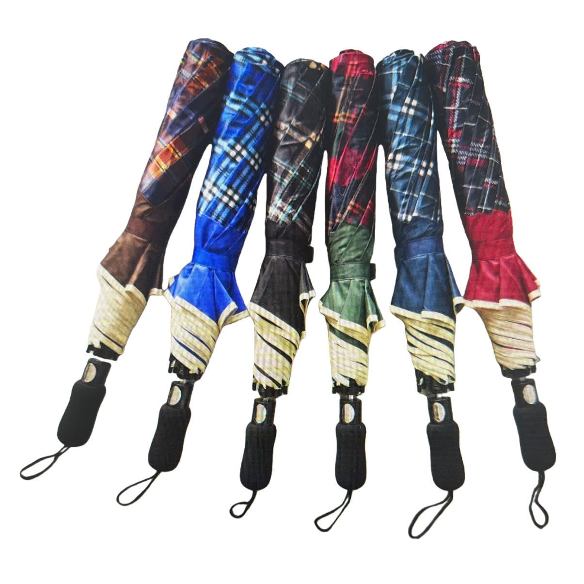 The colorful checkered pattern all-weather umbrella is waterproof, sun-proof, lightweight and foldable, suitable for both women and men Item Picture