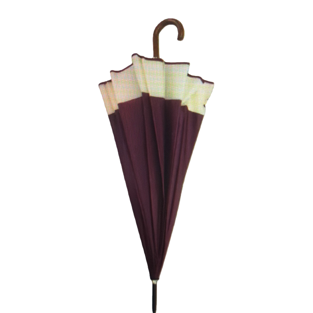 A wine red two-color folding umbrella with a dual-color canopy for both sunny and rainy days Item Picture