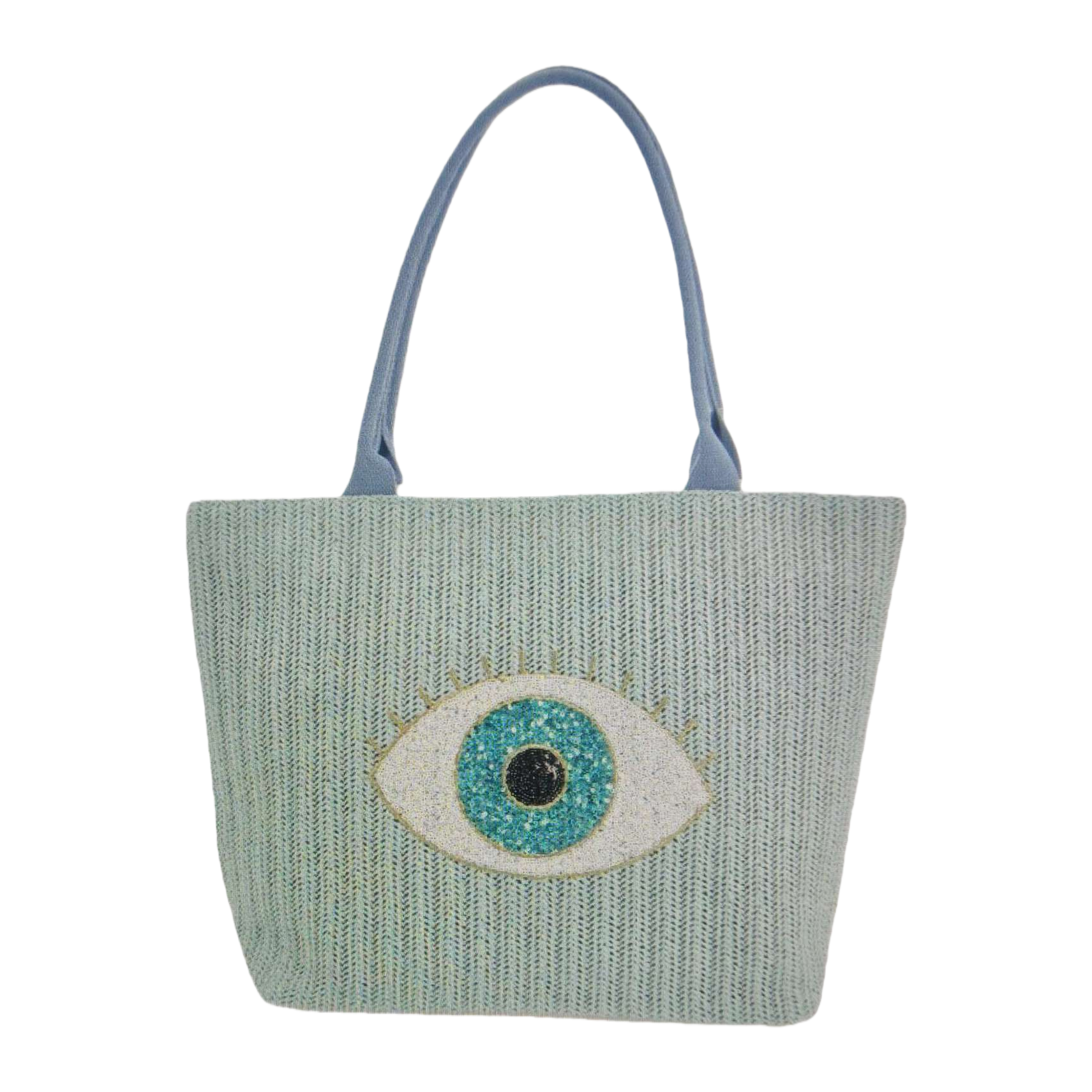 Light green woven bag with eye decoration, single-shoulder crossbody women's bag Item Picture