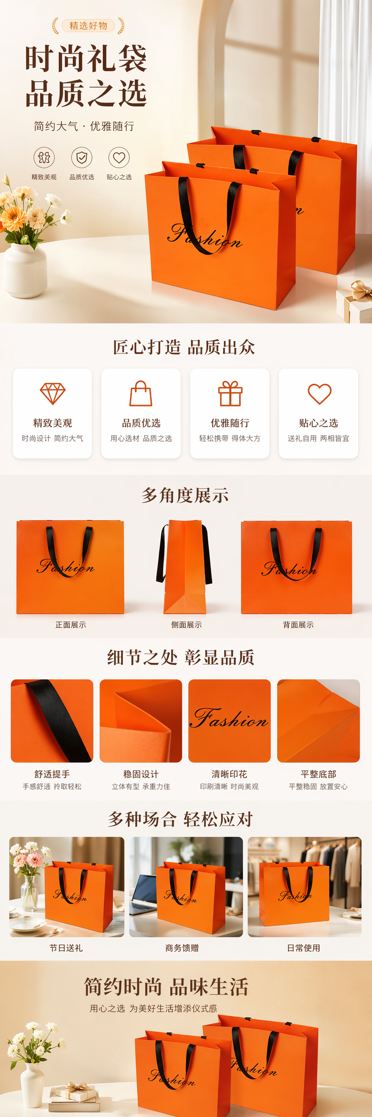 Orange handbag, large-capacity, simple, fashionable and eco-friendly shopping bag pic 1
