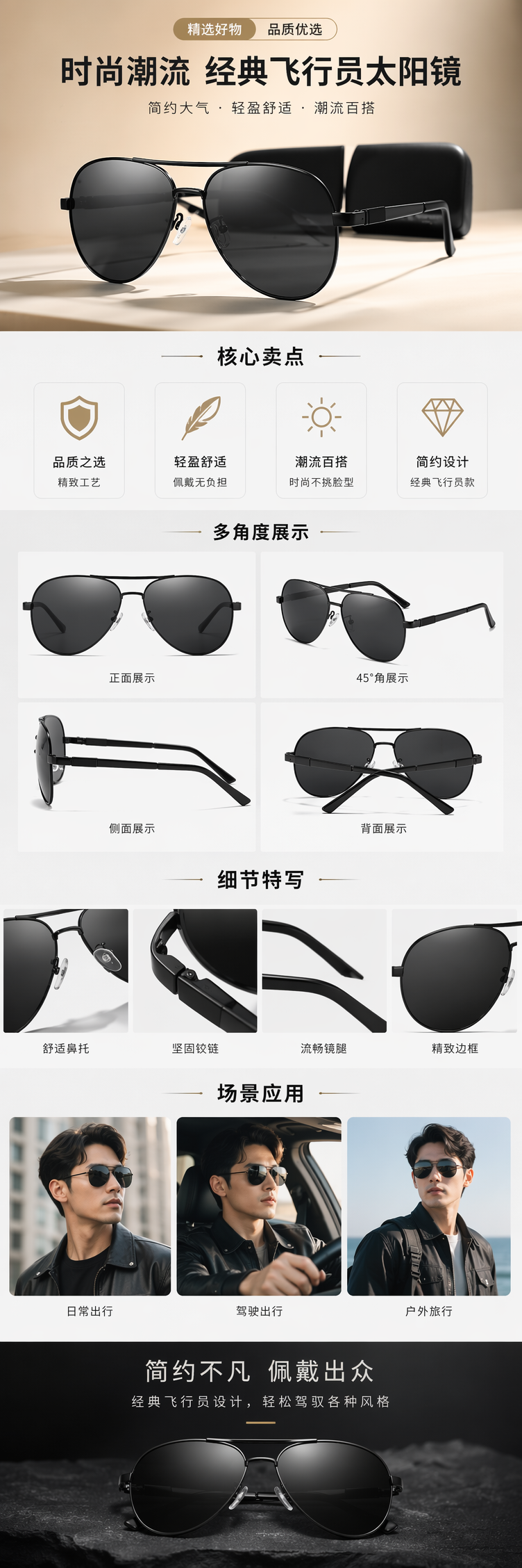 黑色太阳镜 时尚偏光墨镜男女通用防紫外线 sunglasses详情1