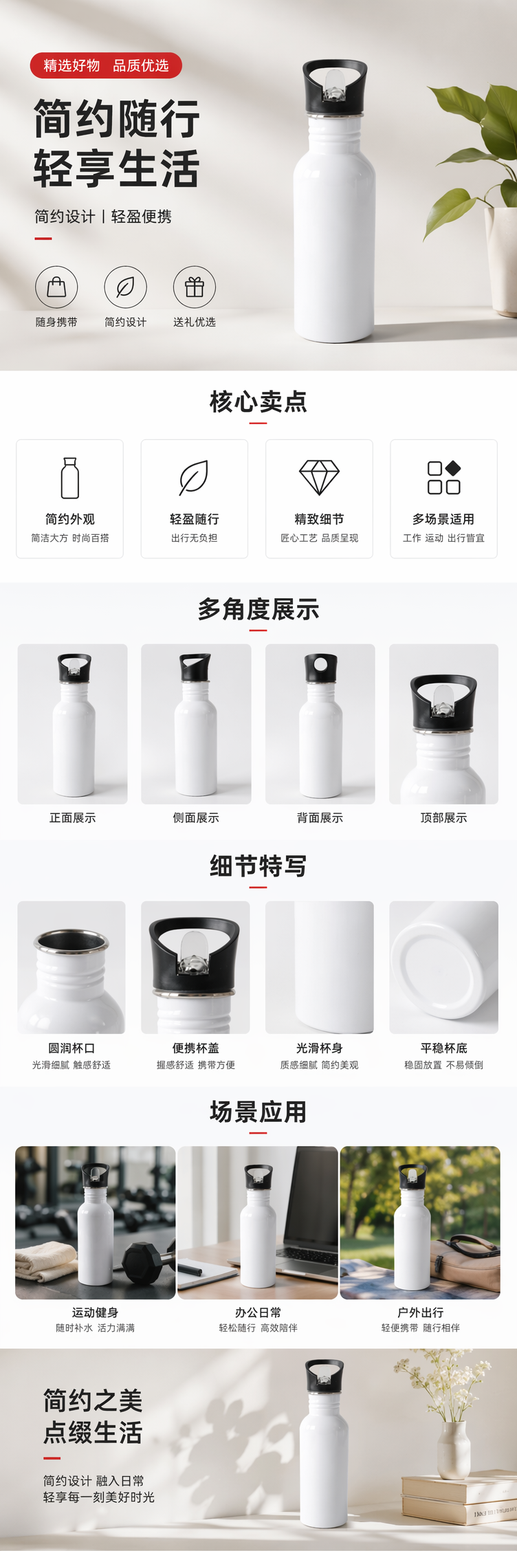 白色陶瓷水杯家用简约保温杯350ml纯色办公饮水杯详情1