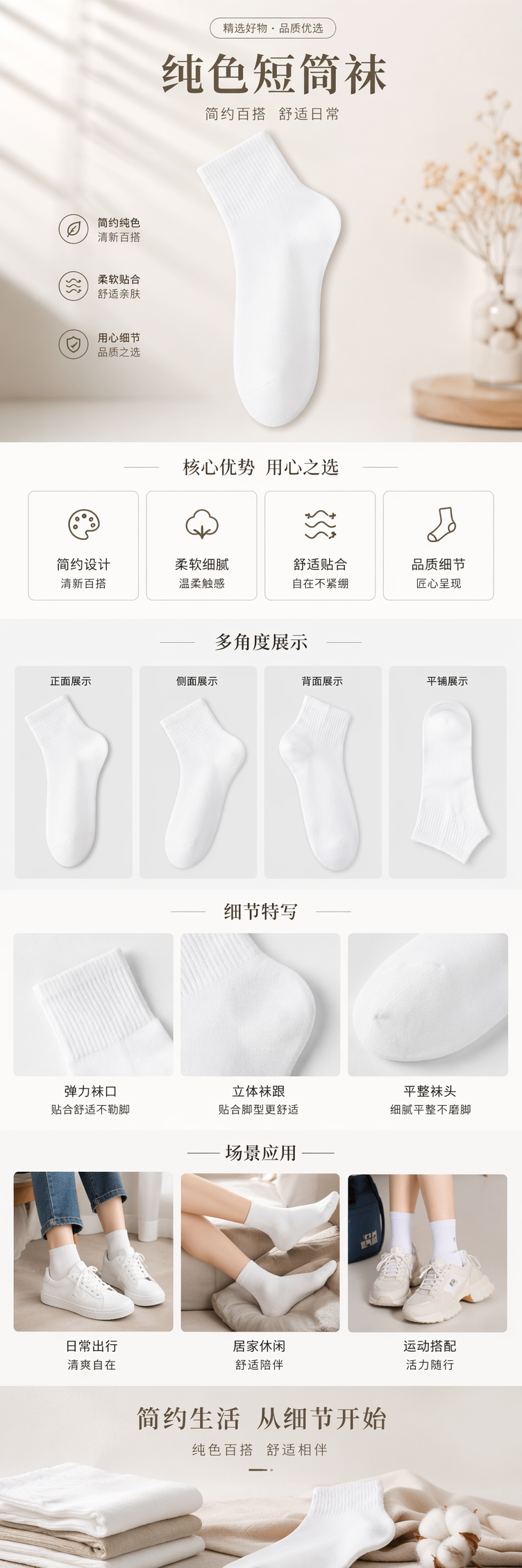 白色短筒袜 纯棉吸汗透气女士春夏款详情1